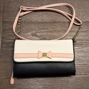 Jessica Simpson Pink & Black Bow Crossbody Handbag – Excellent Condition